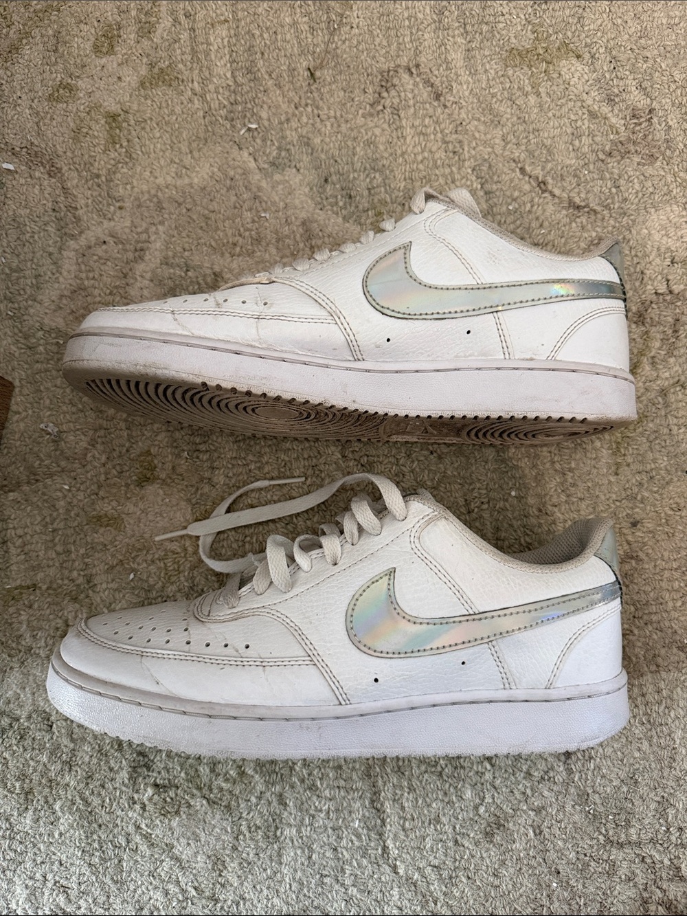 Nike Court Vision White Sneakers with Holographic Swoosh